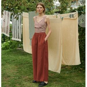 Linenfox Linen Pants Brenna Wide Leg Trousers Terracotta Size Small